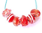 6 Handmade Lampwork Glass Spacer Rondelle Beads Pattern 13x8mm - Ice Cherry Red — photo 1