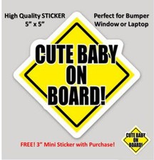 CUTE BABY ON BOARD STICKER 5"x5" VINYL BUMPER STICKER - WINDOW/CAR/LAPTOP