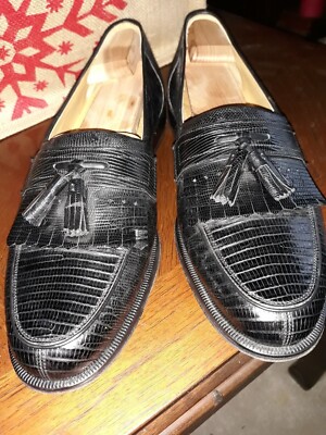 E.T. Wright Tassel Loafers Genuine Lizard Men's Shoes size 12D Black & Sharp