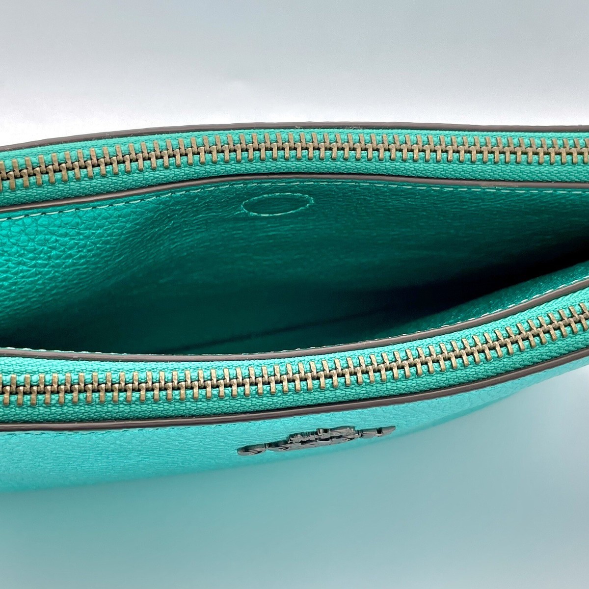 RARE Coach METALLIC SEA GREEN Double Zip Lyla Leather RARE Coach METALLIC SEA GREEN Double Zip Lyla Leather