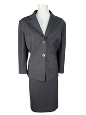 JOHN MEYER Women Skirt Suit Size 14 Gray Striped Polyester Lined 2PC