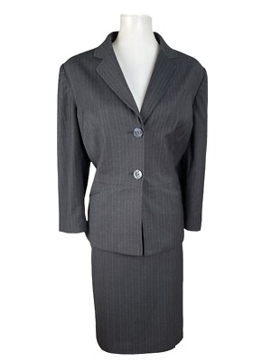 JOHN MEYER Women Skirt Suit Size 14 Gray Striped Polyester Lined 2PC
