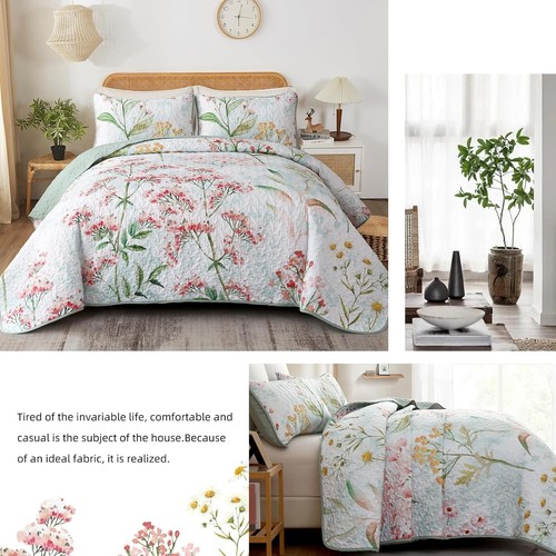 Soft Floral Bedspread Set Quilted Coverlet Queen King Size Bedding Pillowcase AU - Picture 5 of 130