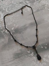 Vintage black faceted drop Czech glass beads black tone metal adj length