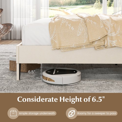 Full Bed Frame Linen Upholstered Platform w/ Nail Headboard Mattress Foundation - Picture 5 of 11