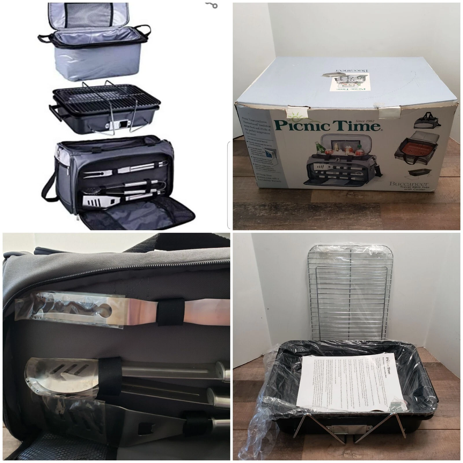 Portable BBQ Grill Utensil Cooler Combo Kit Barbeque Set Tailgating Camp Picnic