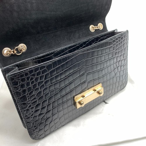 Bolso de hombro FURLA de cuero negro en relieve en muy buena condición cadena cruzada estampado animal - Imagen 9 de 14