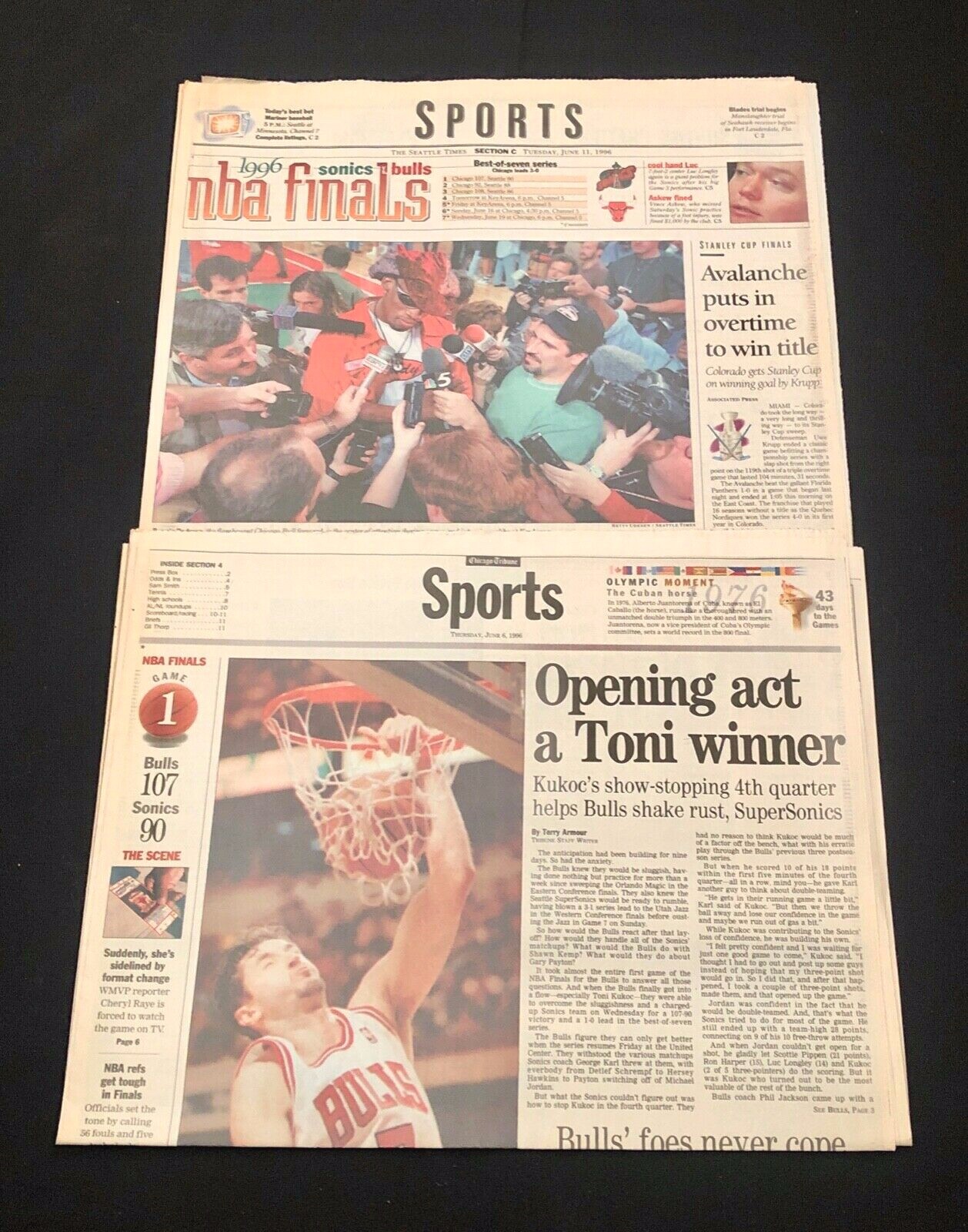 CHICAGO BULLS vs SEATTLE SONICS-1996 NBA FINALS- NEWSPAPER COVERAGE {Lot of  16} | eBay