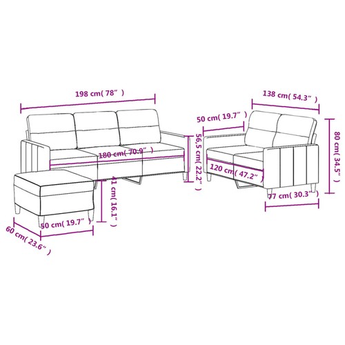 3 Piece Sofa Set with Cushions Dark Grey Fabric Y8Q8 - Picture 9 of 9