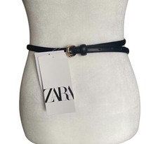 Zara Faux Leather Gold Metal Chain Detail Belt Size 32 NWT