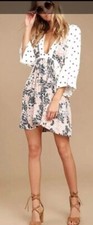Free People Tallulah Floral Print Dress Pocket V-neck Waist Tie Sz M #01
