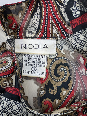 シャツ Vtg Nicola womens Size 8 Red Black White Paisley Shirt Long Sleeve
