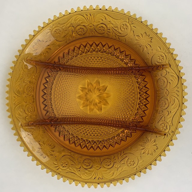 Vintage Indiana Tiara 12" Amber Glass Divided Serving Tray Platter