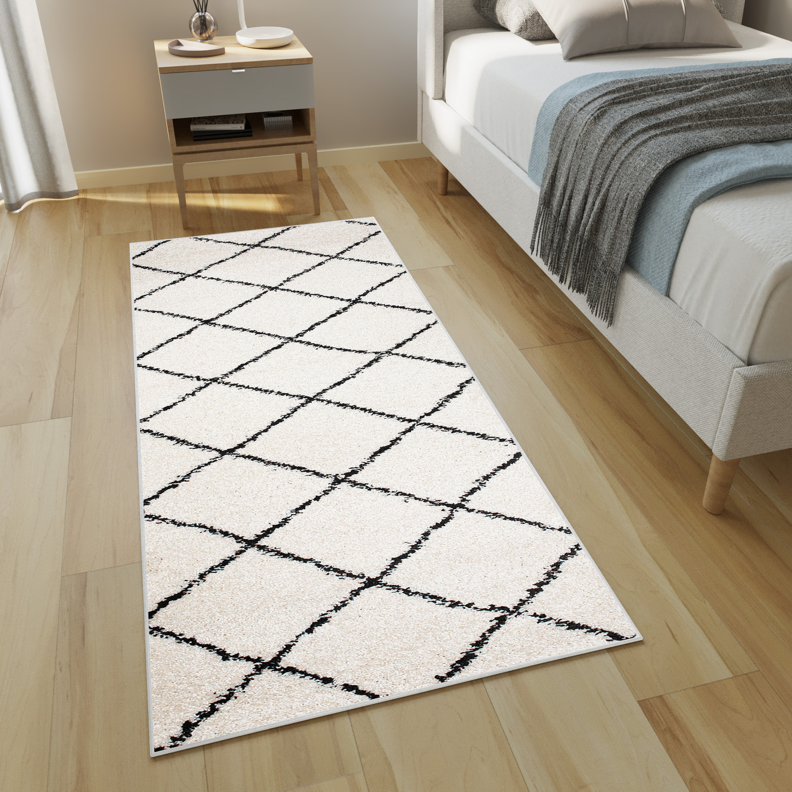 Corredor de alfombras de flor alta Shaggy moderno negro crema por metro cuadrado ECOTEX