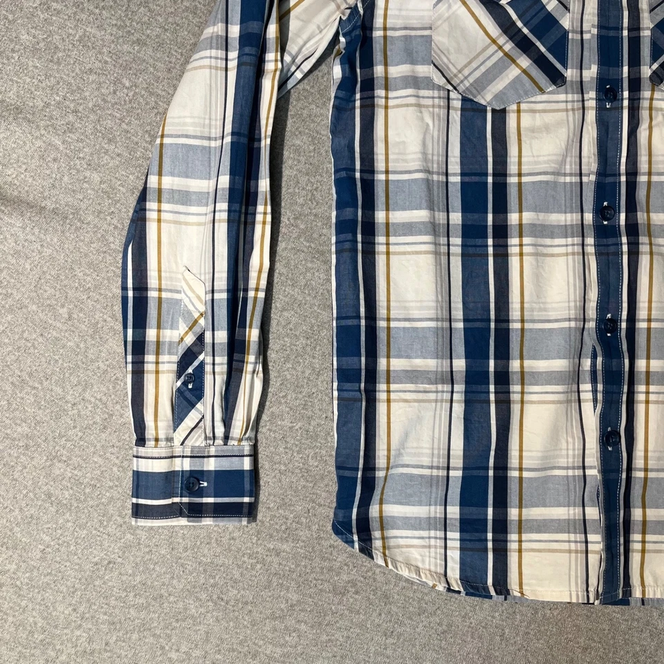 Merrell Button Down Shirt Men’s Size Small Ivory Blue Plaid Casual Cotton - Image 3 of 4