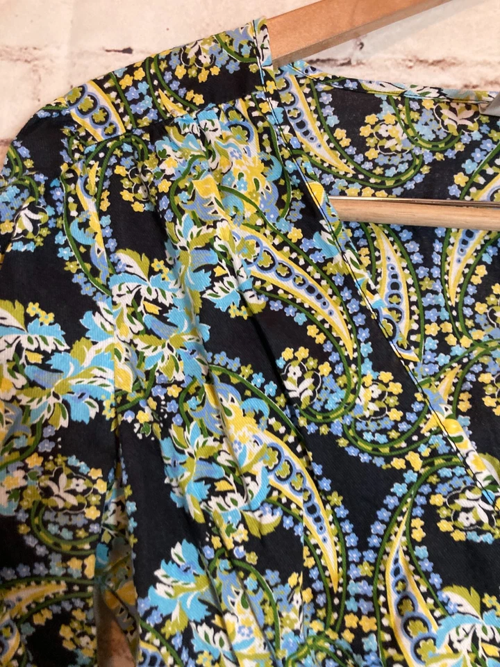 Top Babydoll Vintage Old Navy Mujer Grande Turquesa Paisley Manga Larga Algodón Foto 3 de 4