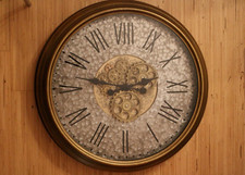 XXL Wanduhr Durchmesser 63 cm, Metall, Glas, Kunststoff, Farbe Gold/Silber