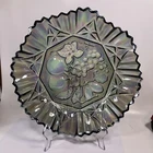 Federal Carnival Glass Bowl Fluted 10 Inch Iridescent Smoke Fruit Vintage R49