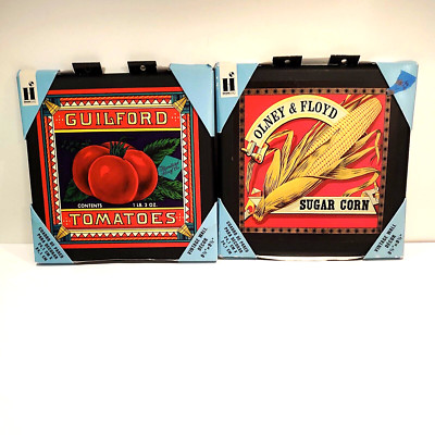 Fruit Crate Labels Mounted on Wood Home Decor Set Of 2 Tomatoes and Sweet Corn