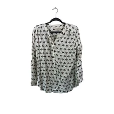 Loft Womens Long Sleeve White Bee Print Blouse Size Large
