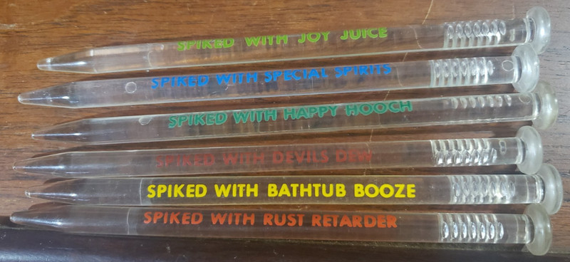 Lot 6 Vintage Nail Spiked Swizzle Sticks 6" Drink Stirrers Joy Juice Devil's Dew