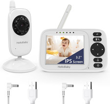HelloBaby Baby Monitor No WiFi, 3.2'' IPS Screen, Auto Night Vision, Manual Baby