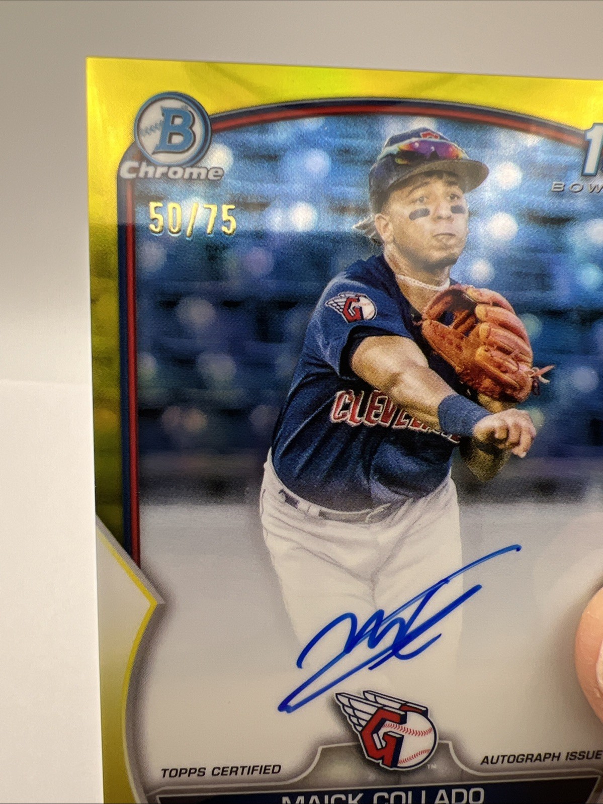 2023 Bowman Chrome 1st Prospect AUTO Maick Collado Yellow Refractor /75 Guardian view 2