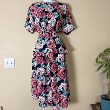 Vintage 90s Floral Blouse Skirt Belt Set Jaclyn Smith Size 12 Power Outfit