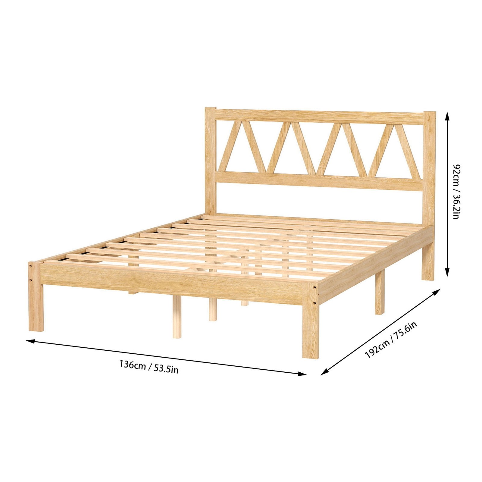 Wood Platform Bed Frame Solid Wood Foundation with Headboard for Home Bedroom
