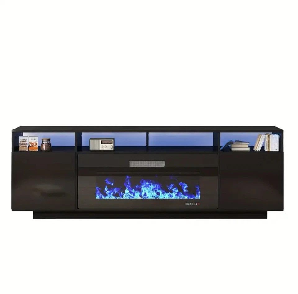 Soporte de TV para TV de 80 pulgadas, centro de entretenimiento con chimenea de 36" | negro antiguo Foto 3 de 4