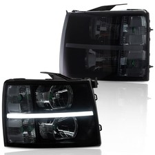 LED Bar Headlight For 07-13 1500 07-14 2500 3500 Silverado Smoky Lens Black Pair