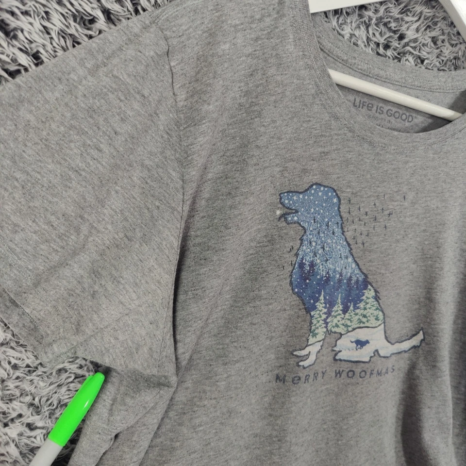 Camiseta Life is Good Crusher Mujer XL Feliz Woofmas Perro Gráfico Camiseta Top Gris Foto 4 de 4