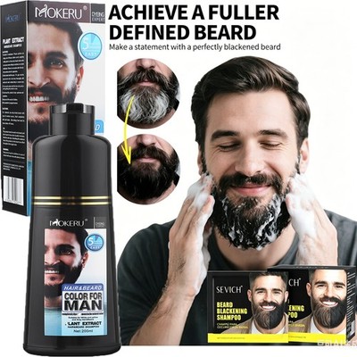 15/200ml Men Beard Mustache Natural Hair Color Shampoo Permanent Black Dye 2in 1