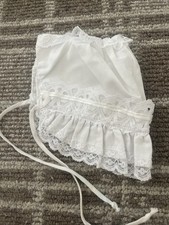 Eyelet Lace White Cotton Baby Bonnet Hook  Loop Chin Strap