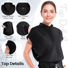 Stand Collar Women Nurse Uniform Suit Set Women Medical Scrubs Top  Pants Black