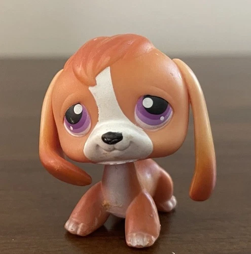 Hasbro LPS Littlest Pet Shop #301 Orange and white Beagle Dog Purple Eyes