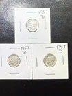 (3 Coins) 1957 D Silver Roosevelt Dimes