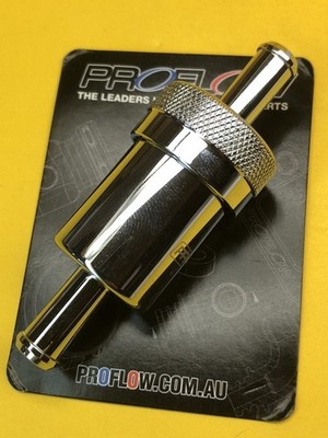 Proflow PFE606-06CH 3/8'' 10mm barb Inline fuel filter 100 micron 23 x 42 Chrome