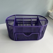 Metal Mesh Purple Pen Holder and Desk Organizer, Office Caddy Storage w/ Drawer