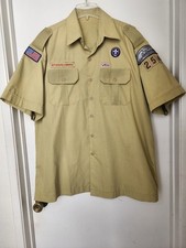 Boy Scouts of America BSA Men's Shirt Green XL Sewn Patches Short Sleeve USA Vtg