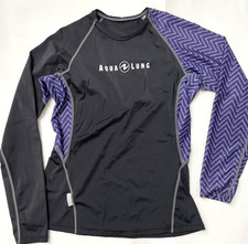 AquaLung Rash Guard Long Sleeve UV Swim Shirt Surf Top Purple Black Womens M