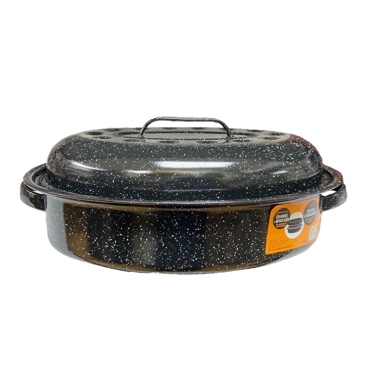 15 Inch Roasting Pan, Enamel on Steel, Black Covered Oval Turkey Roaster Pan
Opens in a new window o