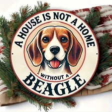 Vintage Circular Beagle Dog Tin Metal Signs Home D cor Wall Art 8x8