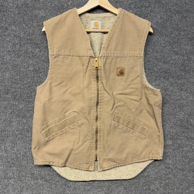 Carhartt Canvas Vest Men Small Beige Sherpa Lined Workwear Full Zip Warm Outdoor