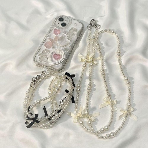 Pearl Bowknot Wallet Necklace Chain Bag Accessory Phone Anti Loss Lanyard Bag - Photo 6 sur 11