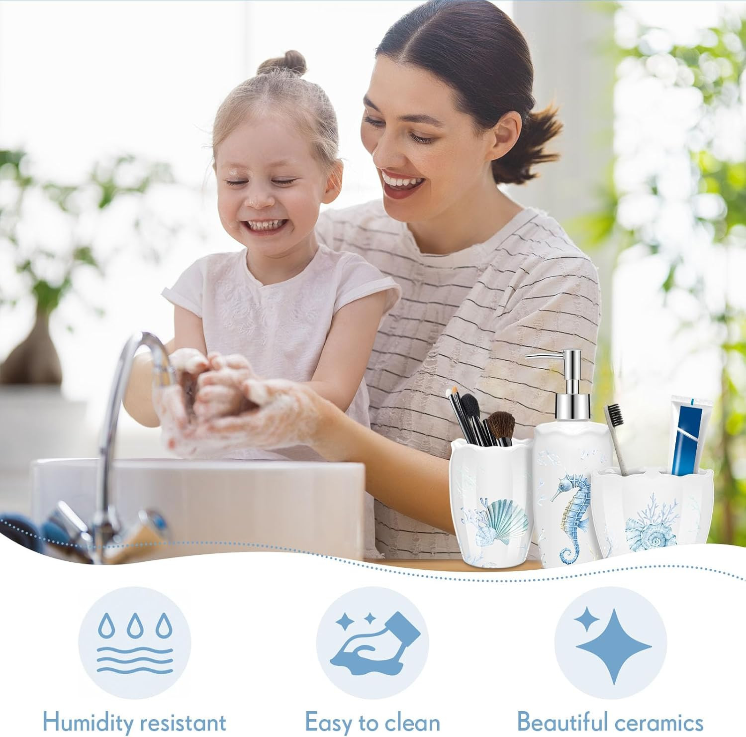 4 Pcs Beach Bathroom Accessories, Ocean Animals Bathroom Decor, under the Sea Tu