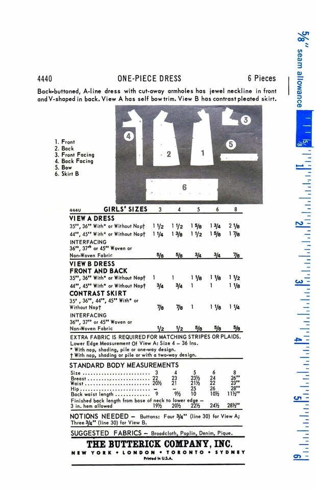 Butterick 4440 Pattern DRESS Frock Toddler Girls Unique - Image 3 of 4