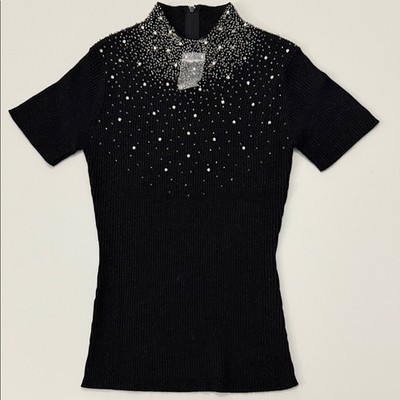 Vintage 80s Sideeffects Womens Large black Color  Sweater Rhinestones SZ P/M
