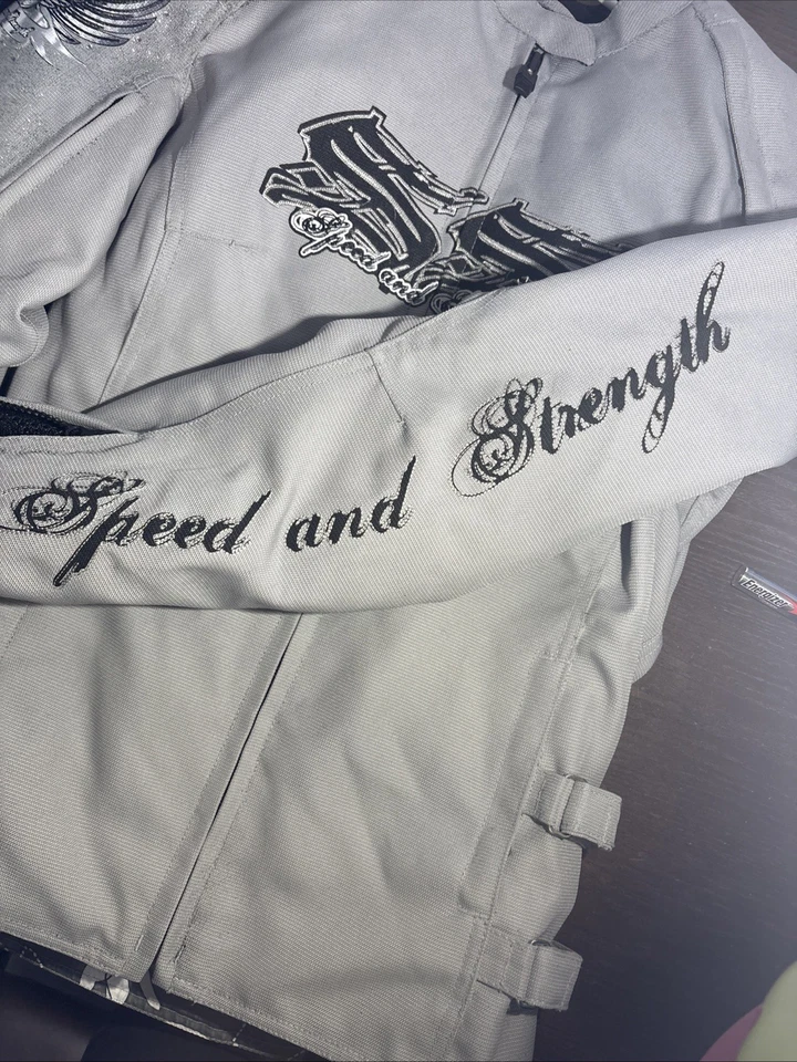 Womens Motorcycle jacket  Speed and Strength Wings gray with padding  Size Small - Image 4 of 4
