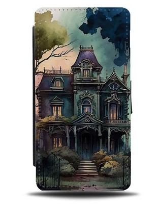 Haunted House Flip Wallet Case Mansion Halloween Haunting Haunt Style Scary BW12